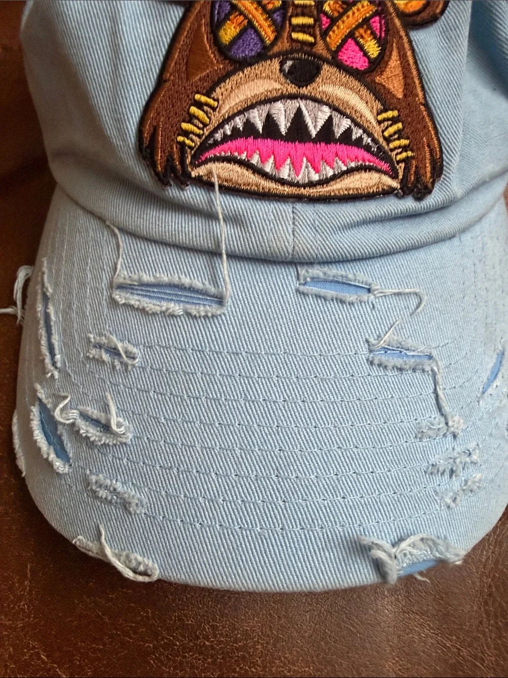 One size fit all Light Blue Distressed Cap with Bear Patch